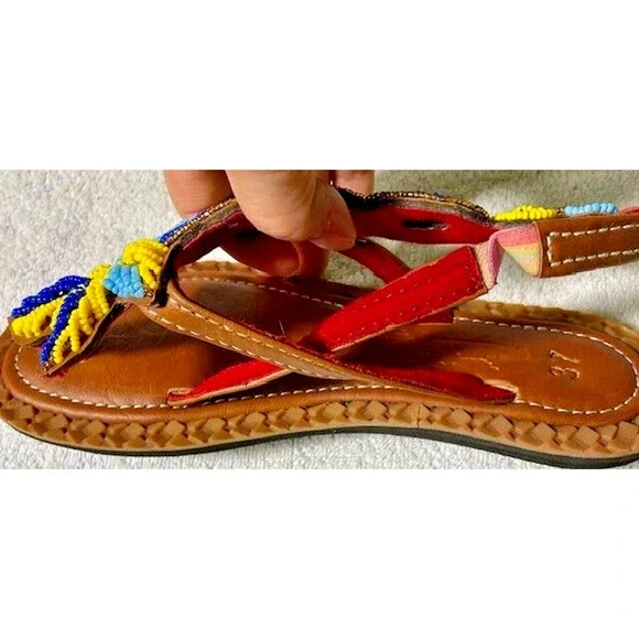 Maasai Sandals Handcrafted in Africa Beaded Leather Womens US 6.5 EU Size 37 - Picture 3 of 6